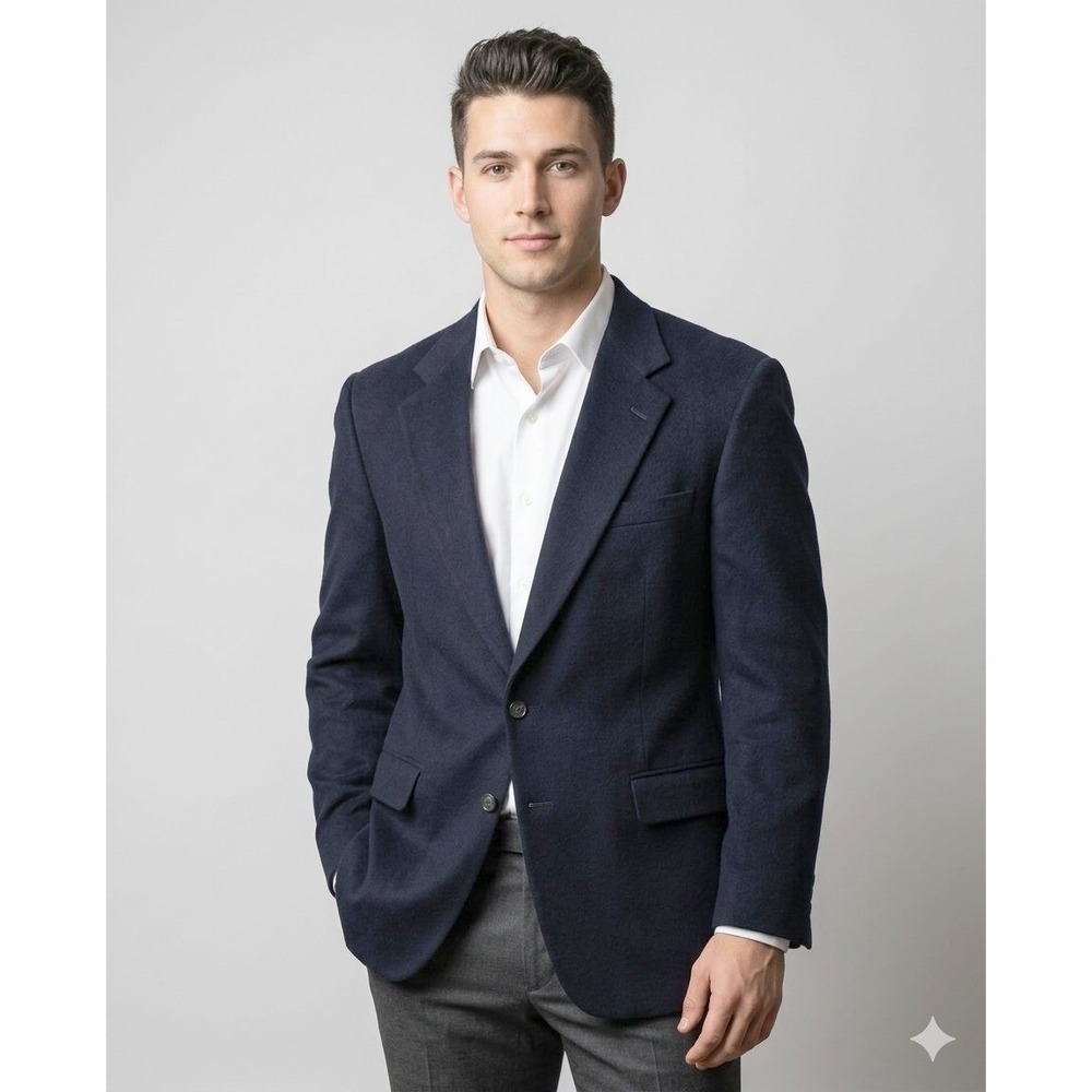 Richman Brothers Mens 48 Embassy Square Navy Blue 100% Camel Hair Blazer Jacket
